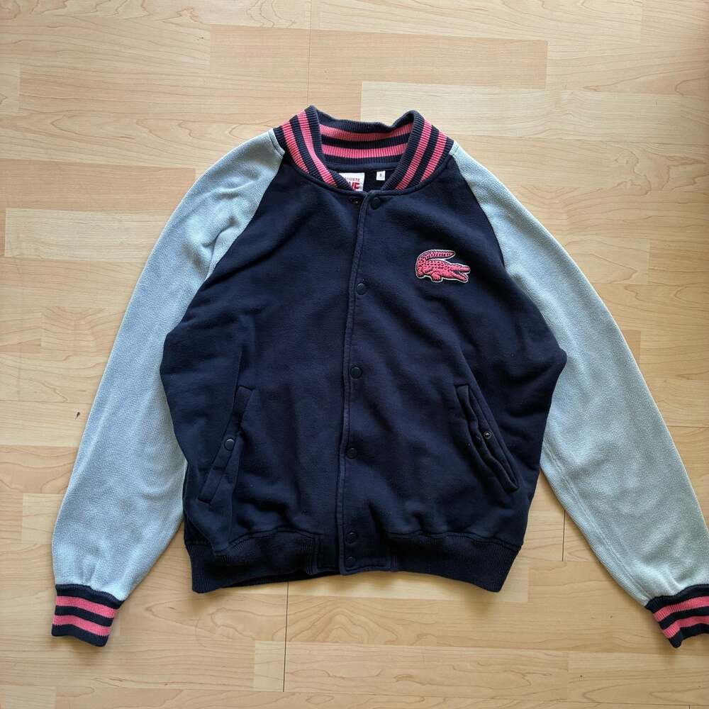 Lacoste L!VE Men's Knitted Varsity Bomber Jacket with Pink Crocodile Logo Men’s